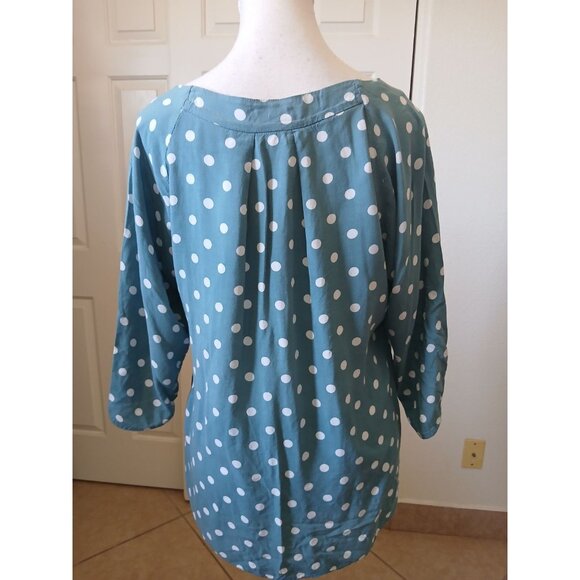 Maeve By Anthropologie Braxton Polka Dot Flutter Sleeve Blouse Small Teal White‎ - Picture 2 of 15